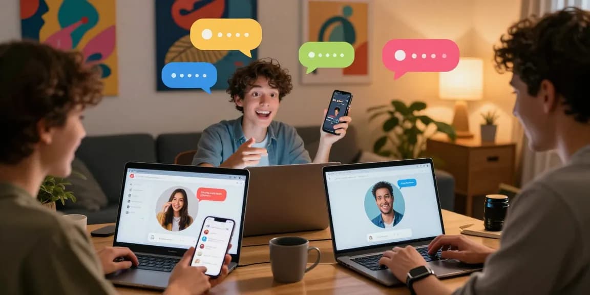 Interactive spicychat experience with animated characters engaging users on various devices.