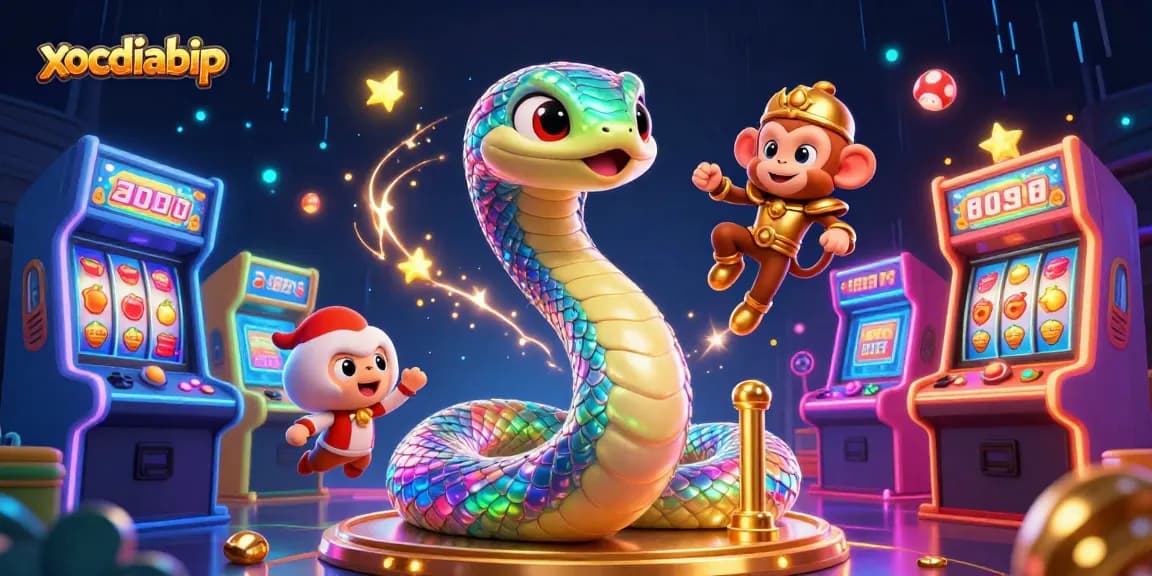 Engage in exciting gameplay at xocdiabip featuring a dynamic scene with colorful slot symbols.