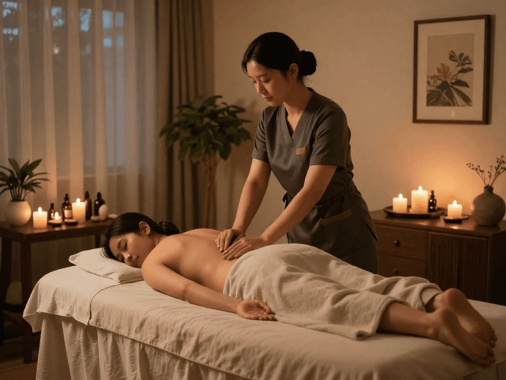 길동출장마사지 offering a professional home service experience with serene atmosphere and soothing decor.
