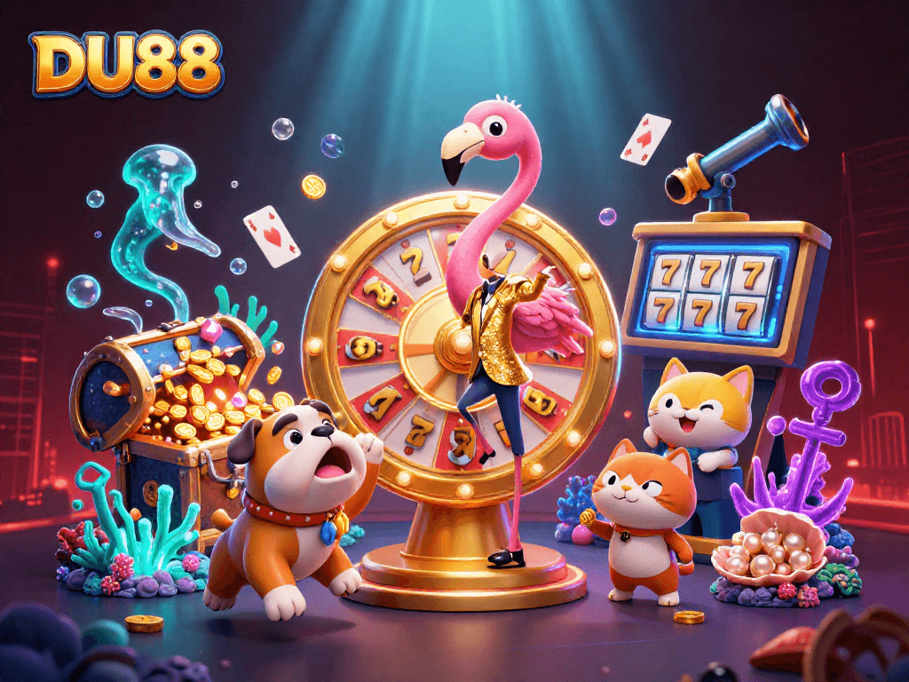 Experience thrilling wins at DU88's casino games with captivating characters and vibrant elements.