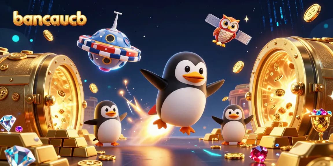 Engage in thrilling underwater adventures with bancaucb as the golden penguin navigates toward a casino vault filled with treasure.