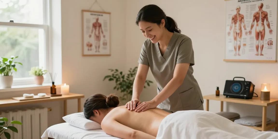 Back pain massage St Albans, showing a practitioner providing soothing treatment in a calming clinic.