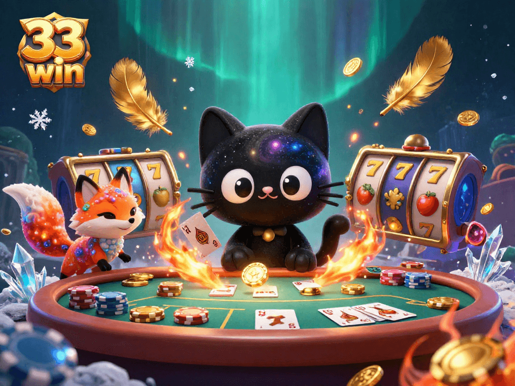 Win big with 33 win in this vibrant cosmic casino scene featuring unique characters.