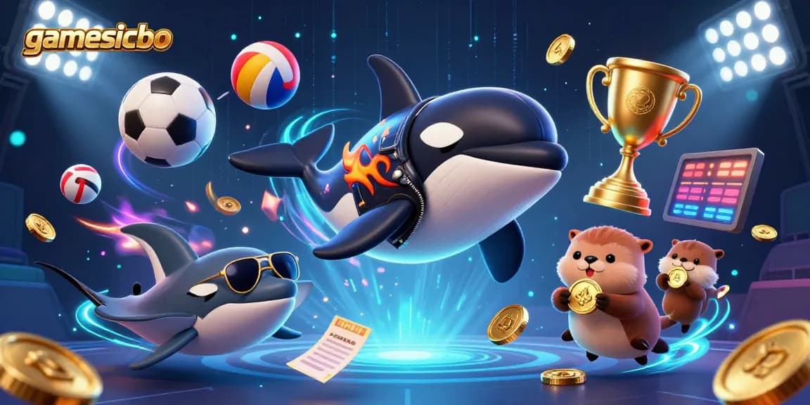 gamesicbo showcases thrilling moments with an orca, stingray, and otters amidst exhilarating casino elements.