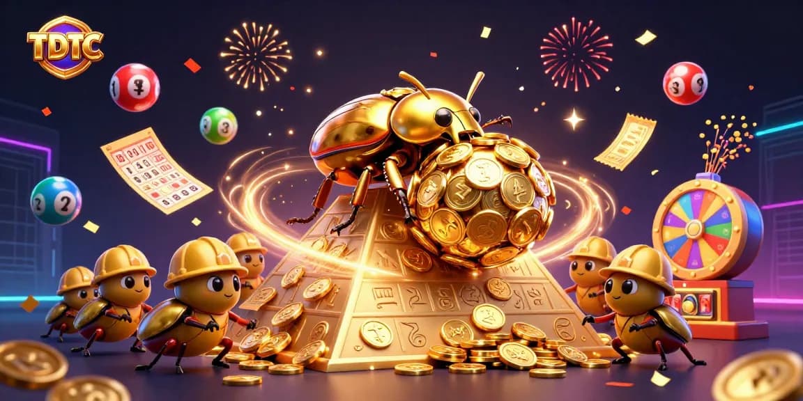 Engage with TDTC through vibrant bingo and lottery elements in a magical casino scene.