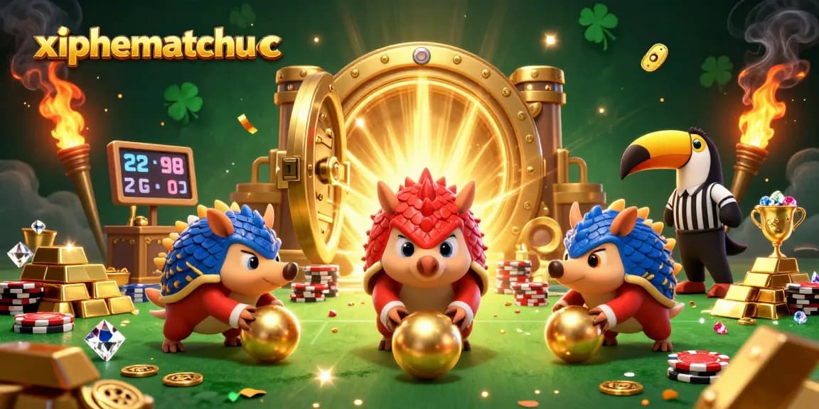 xiphematchuoc showcases dynamic pangolin rivals in a vibrant casino scene with poker chips and treasures.