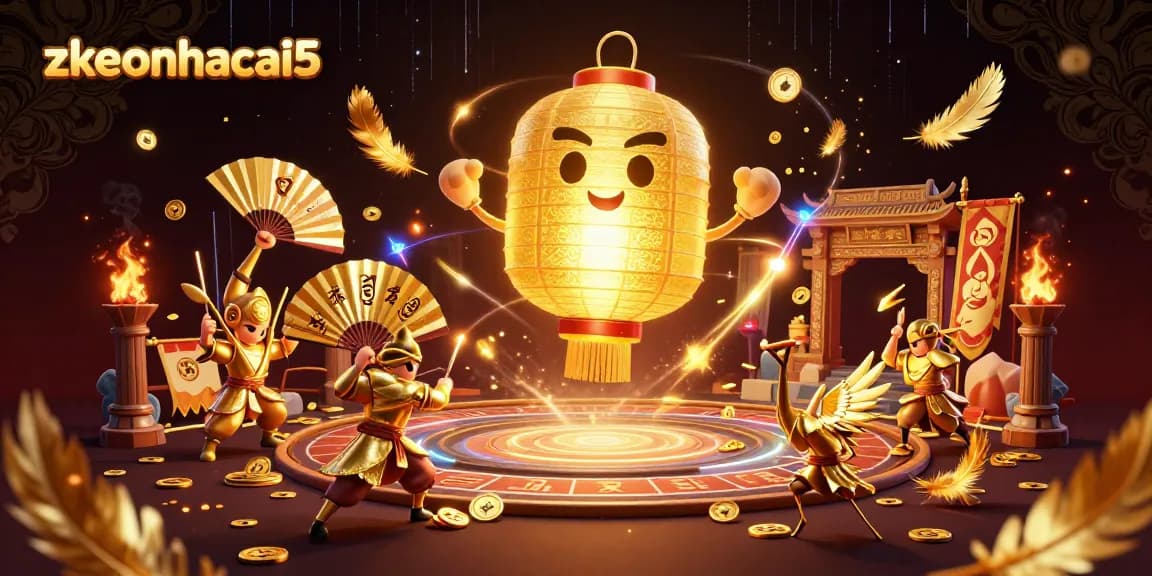 Experience zkeonhacai5 magic with the glowing lantern spirit and vibrant casino atmosphere.