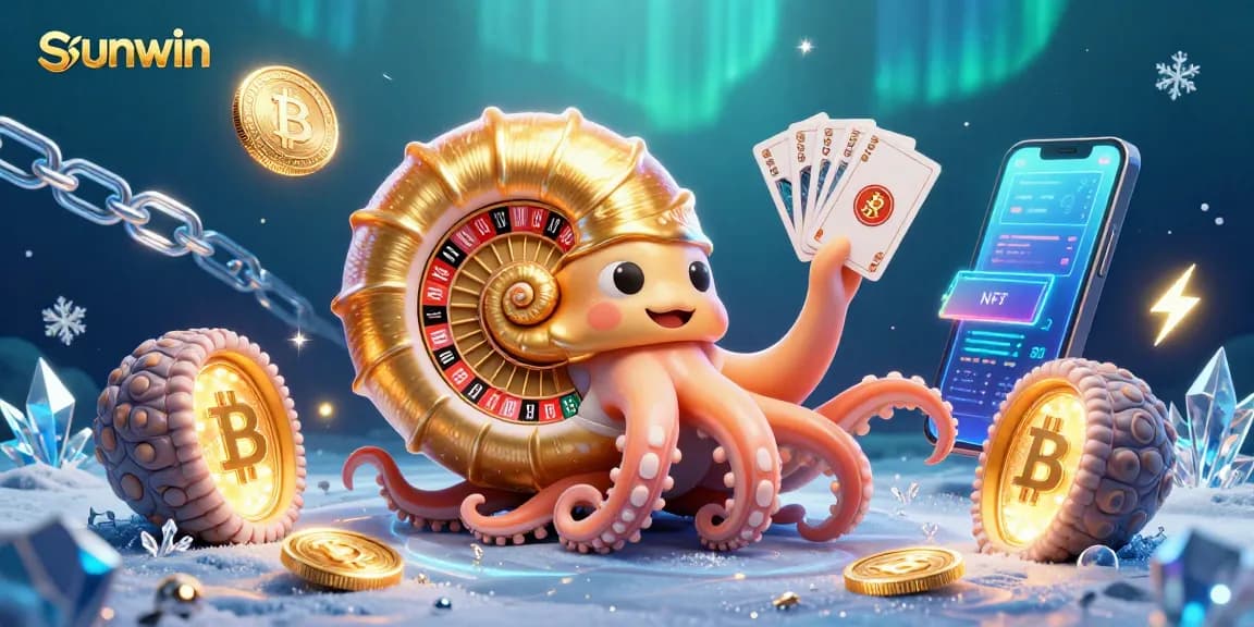 Experience thrilling gameplay with sunwin, illustrated by a giant nautilus roulette wheel and glowing crypto coins.