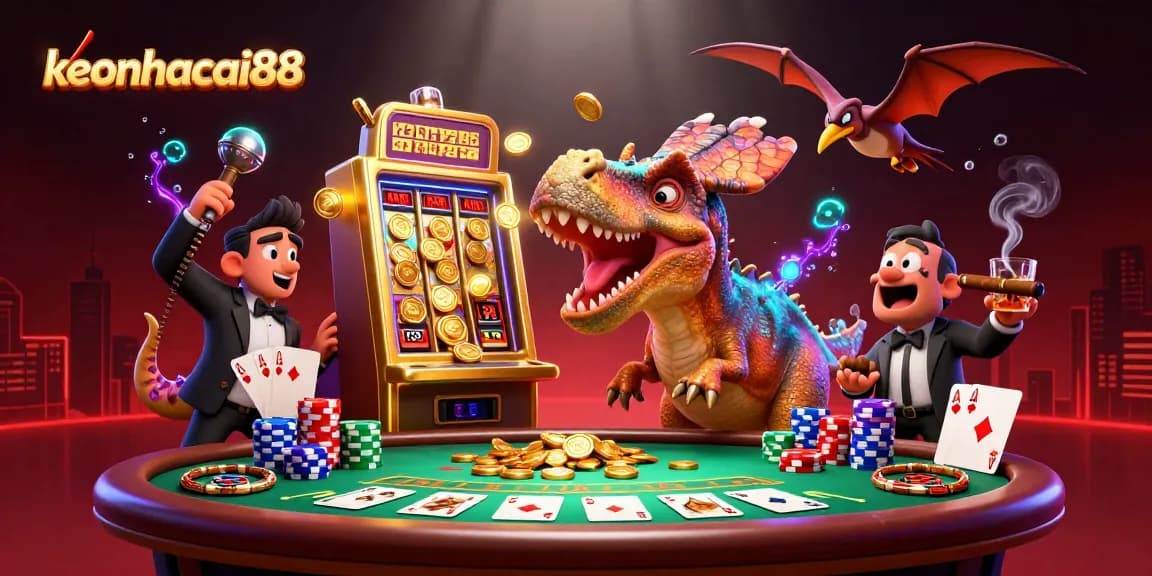 Experience big wins at keonhacai88 as a pachycephalosaurus activates a golden slot machine jackpot.