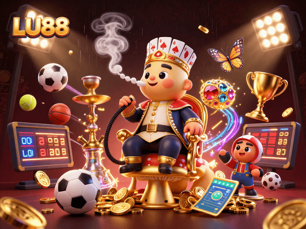 Experience thrilling gameplay at LU88 with vibrant casino-themed characters and dynamic sports elements.