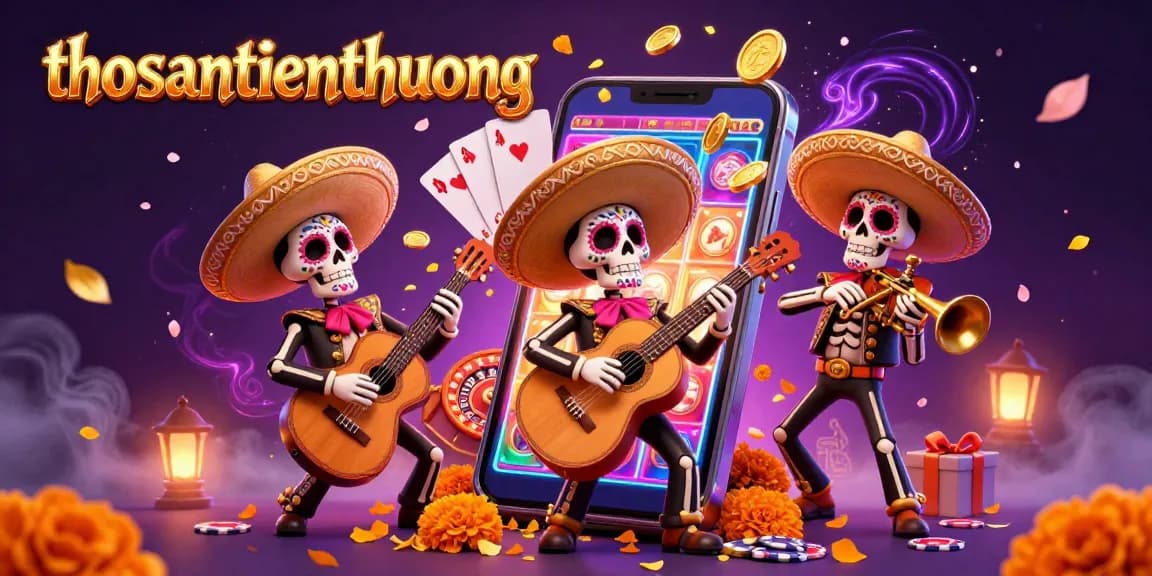 Experience thrilling gaming moments with thosantienthuong's vibrant Dia de los Muertos skeleton mariachi band in a dazzling casino atmosphere.