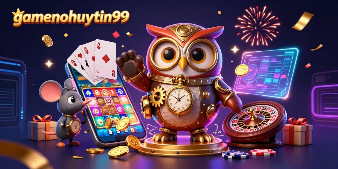 Experience gamenohuuytin99 with a vibrant 3D casino scene featuring engaging slot games and lively characters.