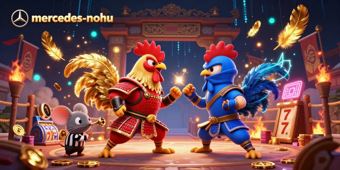Experience the thrill of mercedes-nohu in a dynamic gambling showdown with cartoon roosters.