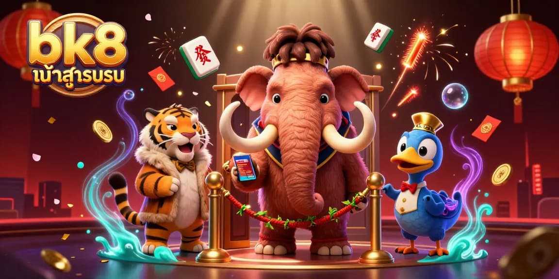 Experience bk8 เข้าสู่ระบบ with vibrant casino-themed digital art featuring whimsical characters and gaming elements.