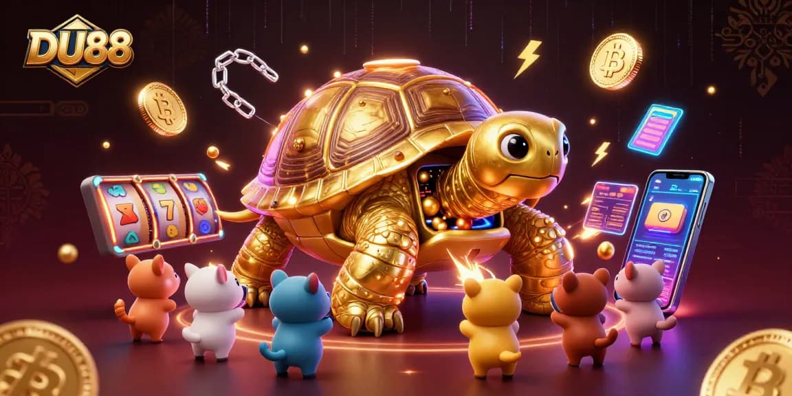 Experience the excitement at DU88 with a colossal tortoise, an innovative pinball machine, and vibrant casino elements.