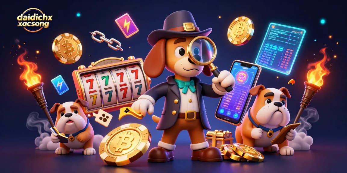Win at daidichxacsong with 3D detective characters uncovering clues in a glowing casino scene.