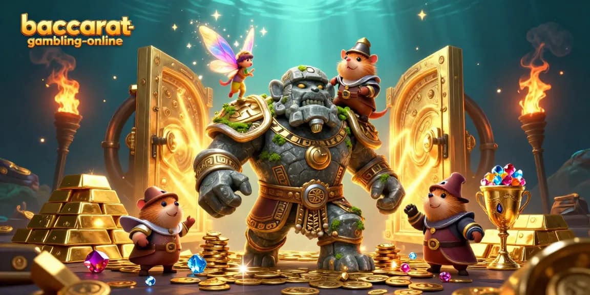 Experience exciting gameplay at baccarat-gambling-online with a magical scene of a golem and knight.