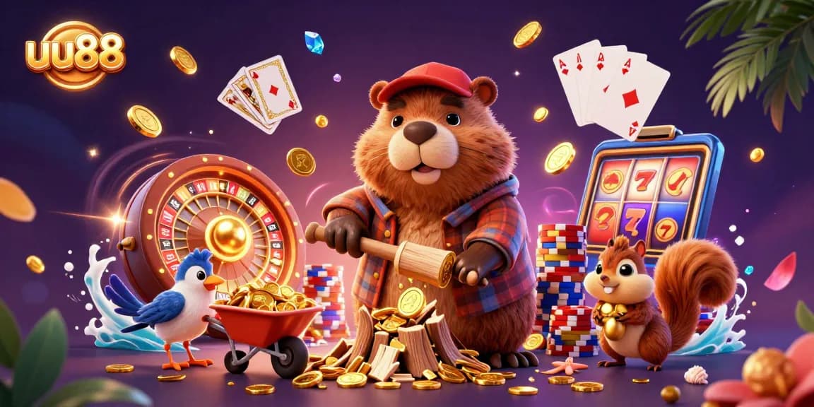 Engage with exciting games at uu88, featuring vibrant cash and treasure-themed illustrations.