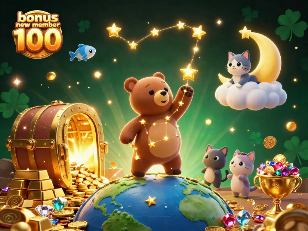 Experience excitement with the "bonus new member 100" in this vibrant casino-themed illustration showcasing winning elements.
