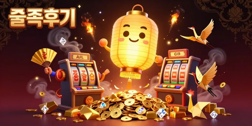 Experience thrilling slots at 슬롯후기 with vibrant jackpots, golden treasures, and animated lucky symbols in an immersive casino illustration.