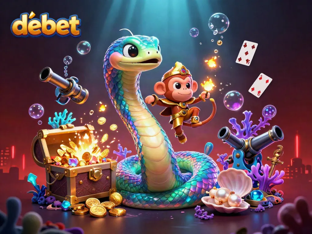 Engage with the debet gaming adventure featuring a vibrant scene of serpents and coins.