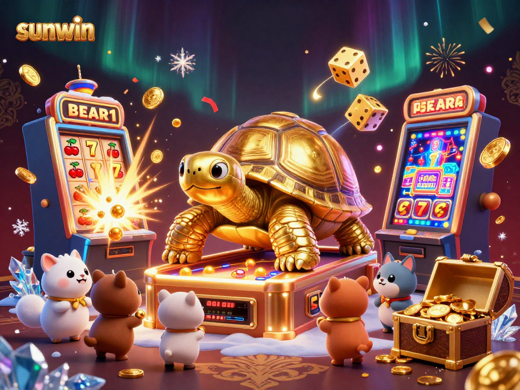 Experience thrilling wins at sunwin through a dazzling 3D casino illustration featuring exciting games and jackpots.