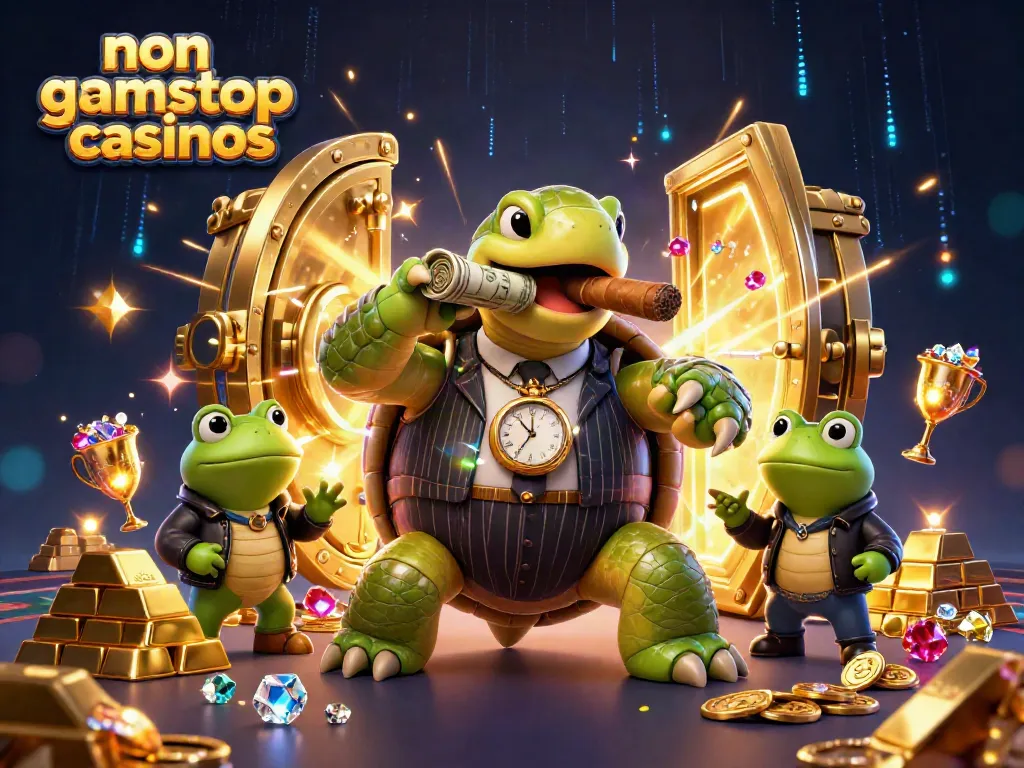 Experience the thrill of non gamstop casinos with this vibrant, dynamic 3D illustration filled with treasure.