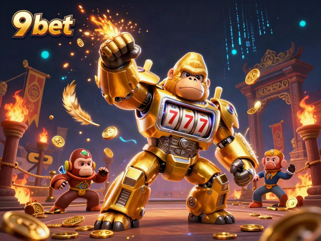 Experience thrilling action with the 9 bet gorilla mech amidst explosive casino elements!