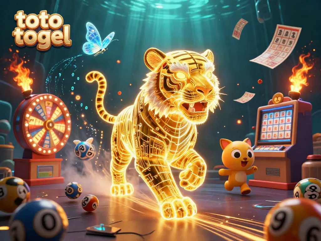 Witness the thrilling action of toto togel as the golden tiger roams a vibrant lottery world.