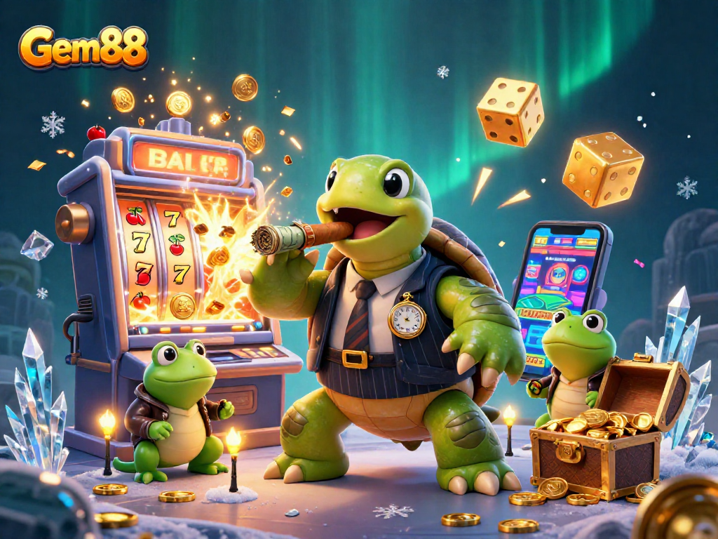 Gem88 captures the excitement of winning with a massive jackpot explosion and vibrant 3D characters.