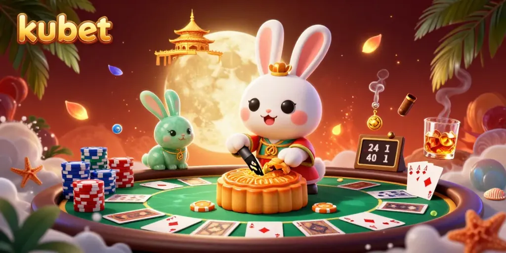 Experience kubet with vibrant poker action and cultural elements in an enchanting moonlit casino.