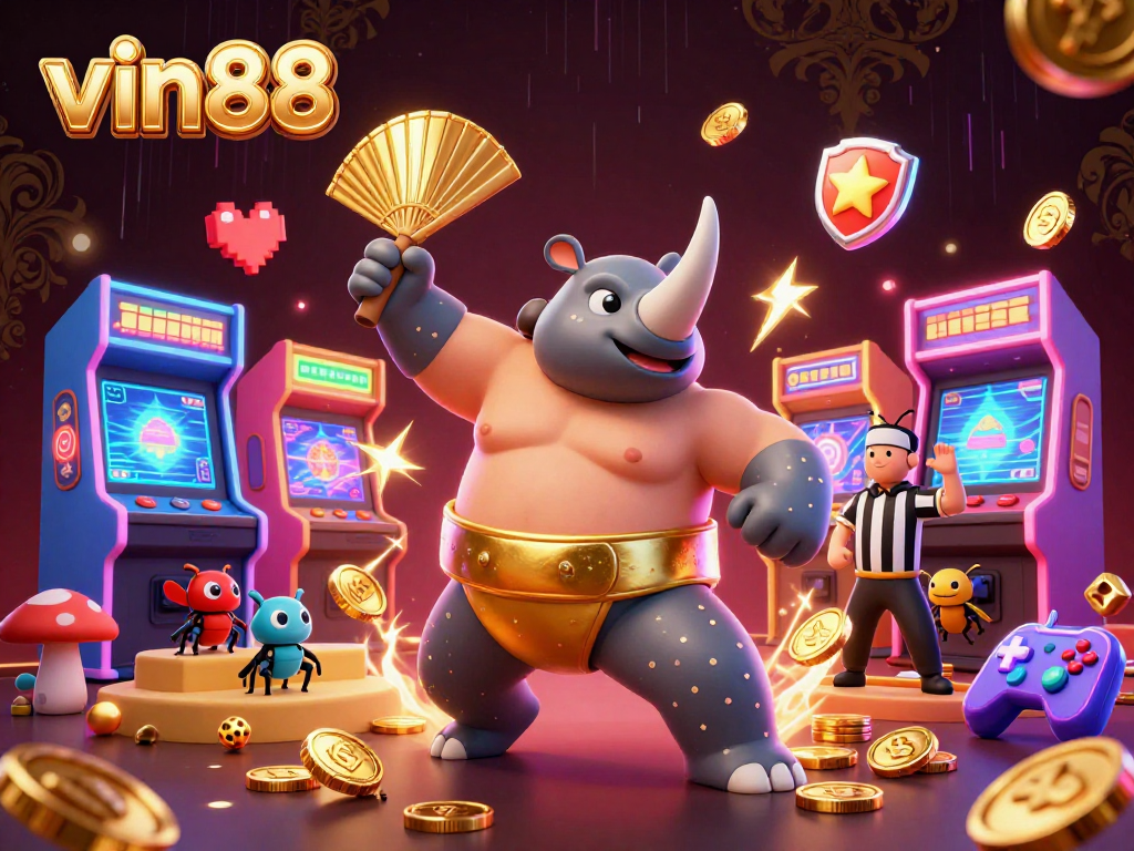 Experience thrilling gaming at vin88 with vibrant 3D beetles and casino excitement flying everywhere.