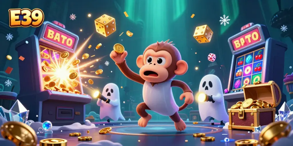 Experience the thrill of E39 with a ghost-hunter puppy tracking a magical monkey in a vibrant casino scene.