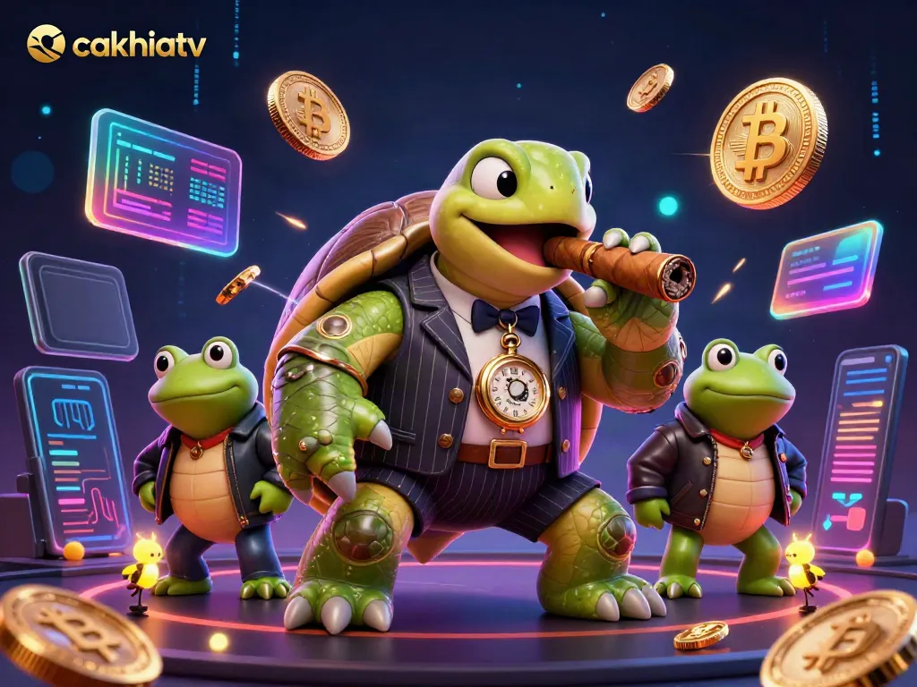Cakhiatv's vibrant 3D casino scene with cartoon characters and crypto elements create a captivating betting atmosphere.