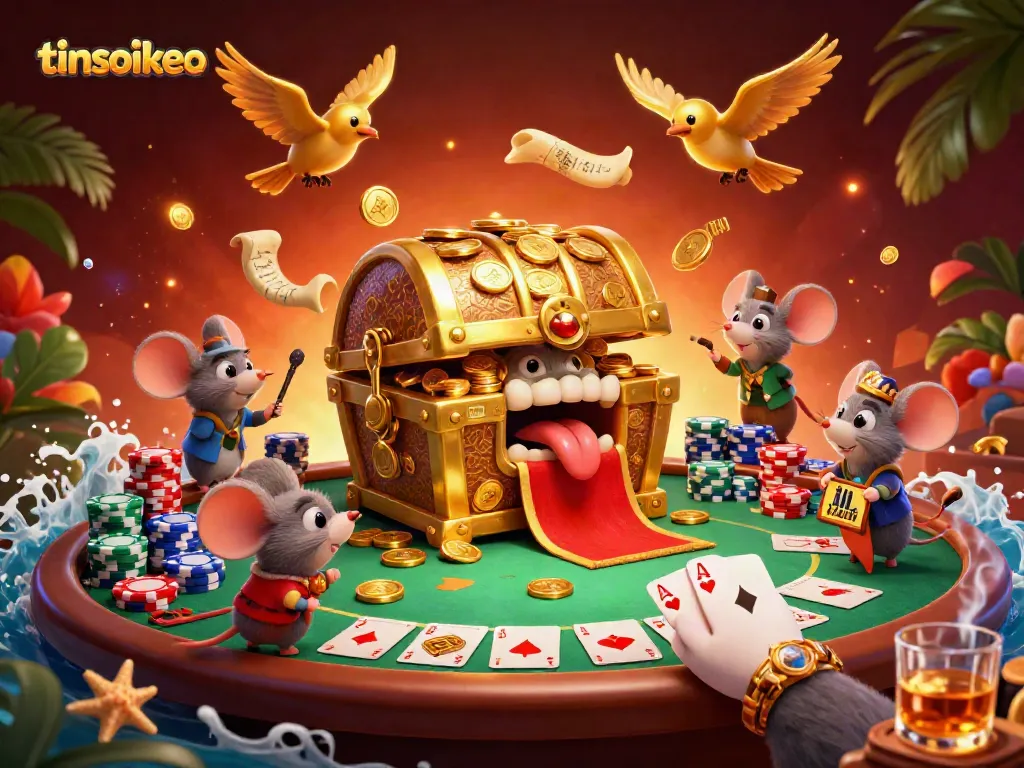 tinsoikeo casino scene with treasure chest and poker game excitement