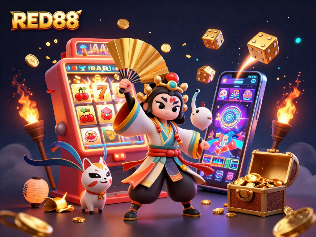 Experience the thrill of winning at RED88 with vibrant casino visuals and exciting game elements.