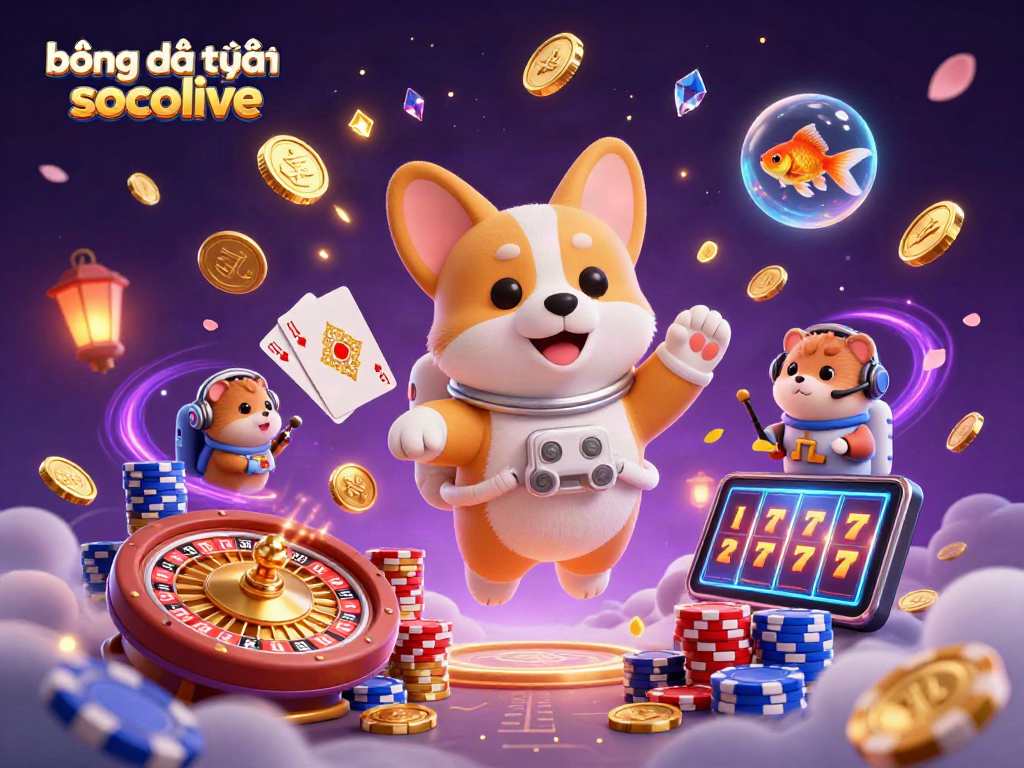 bóng đá trực tuyến socolive showcases thrilling action in a vivid casino scene with playful characters and dynamic elements