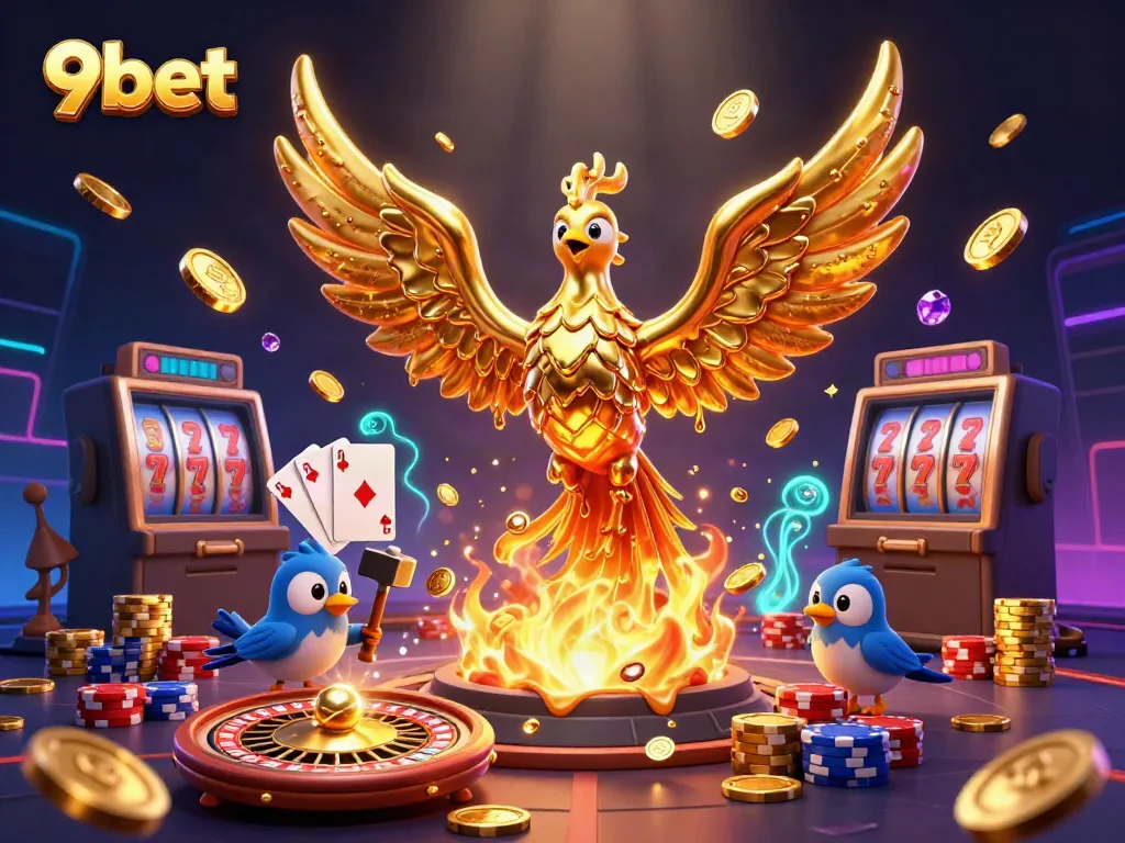 Experience the thrilling dynamics of 9bet with our vibrant 3D casino illustration, showcasing exciting game elements.
