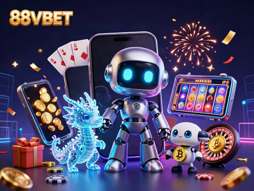 Experience the excitement of 88VBET with dynamic casino elements and characters in an electrifying 3D scene.