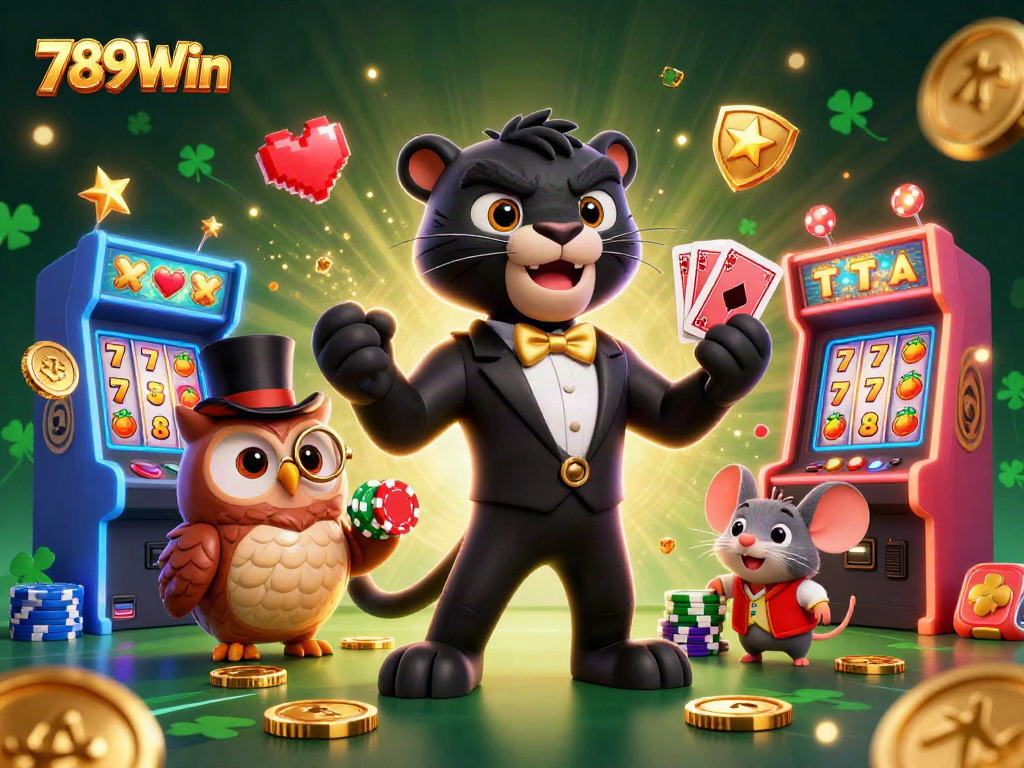 Engage in thrilling gameplay at 789Win with vibrant casino characters amidst captivating game elements.