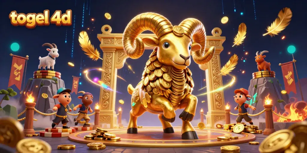 Engage with the thrill of togel 4d as a golden ram charges through a vibrant casino arena.