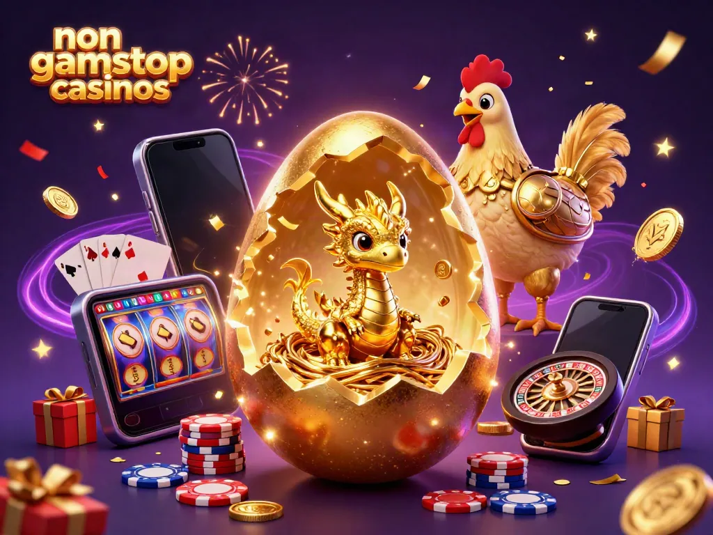 Engage with non gamstop casinos and experience thrilling gameplay with the baby dragon and golden poker chips.