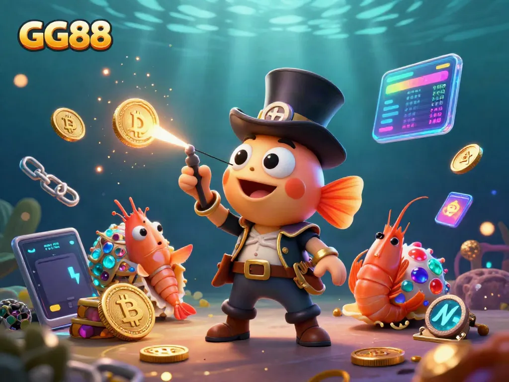 GG88 treasures await in an underwater casino adventure with glowing coins and vibrant characters.