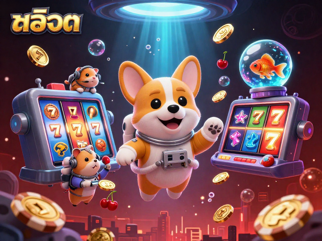 Spin the slots with excitement and vibrant symbols in this engaging casino scene featuring สล็อต.