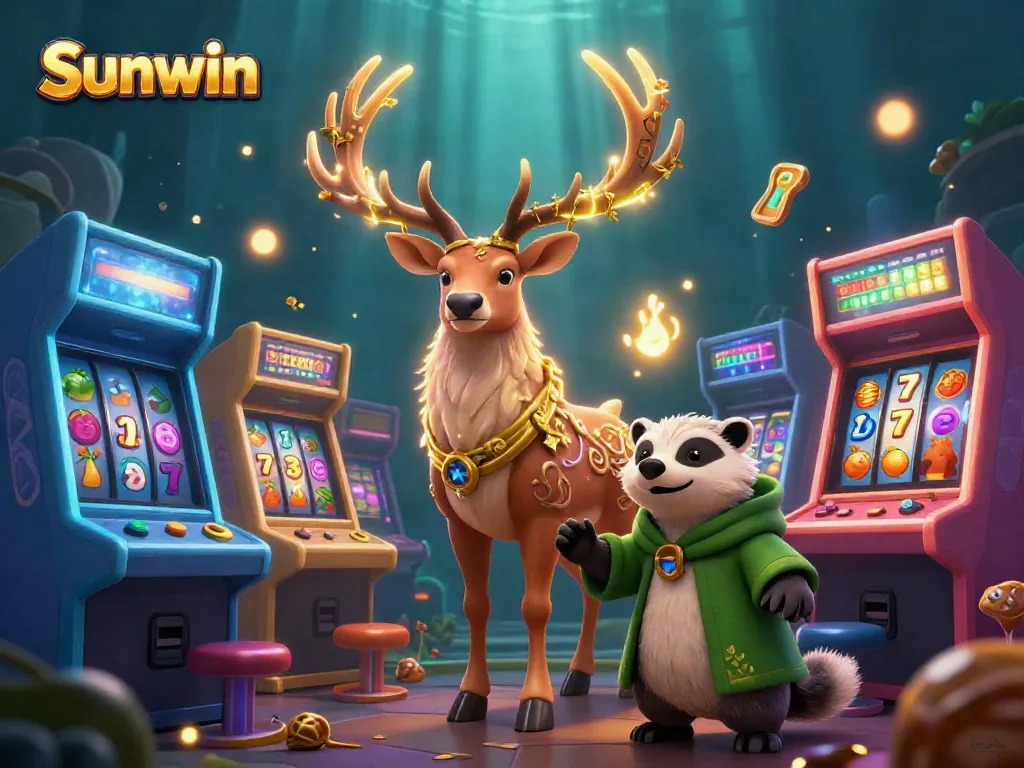 Experience exciting gaming adventures with Sunwin, showcasing dynamic casino elements and vibrant characters.