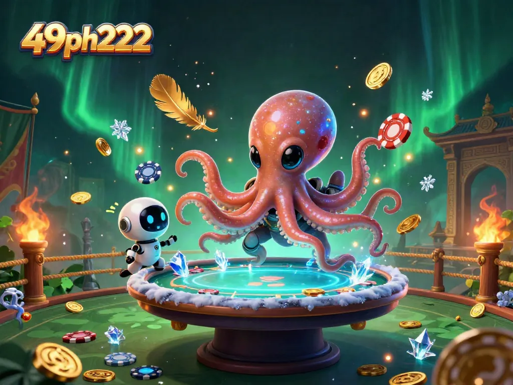 Engage in thrilling gaming action at 49ph222 with an alien octopus and poker chips in space.
