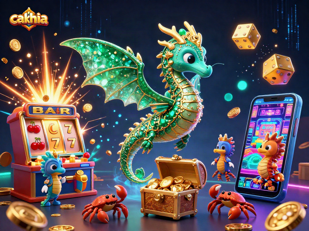 Cakhia showcases vibrant casino action with a dragon, seahorse, and treasure in a dynamic scene