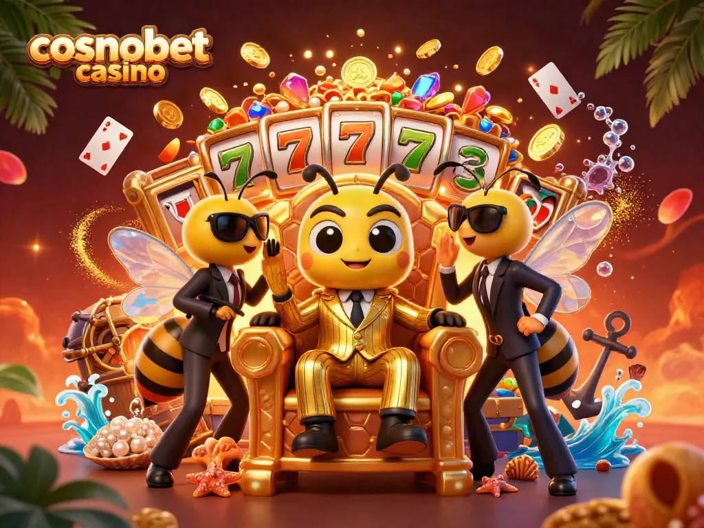 Play exciting games at Cosmobet Casino with vibrant 3D characters in a thrilling gambling scene.