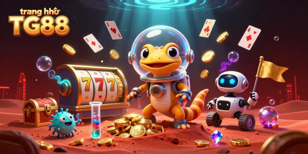 Experience the excitement of trang chủ TG88 where a Martian gecko explores a golden casino full of surprises.