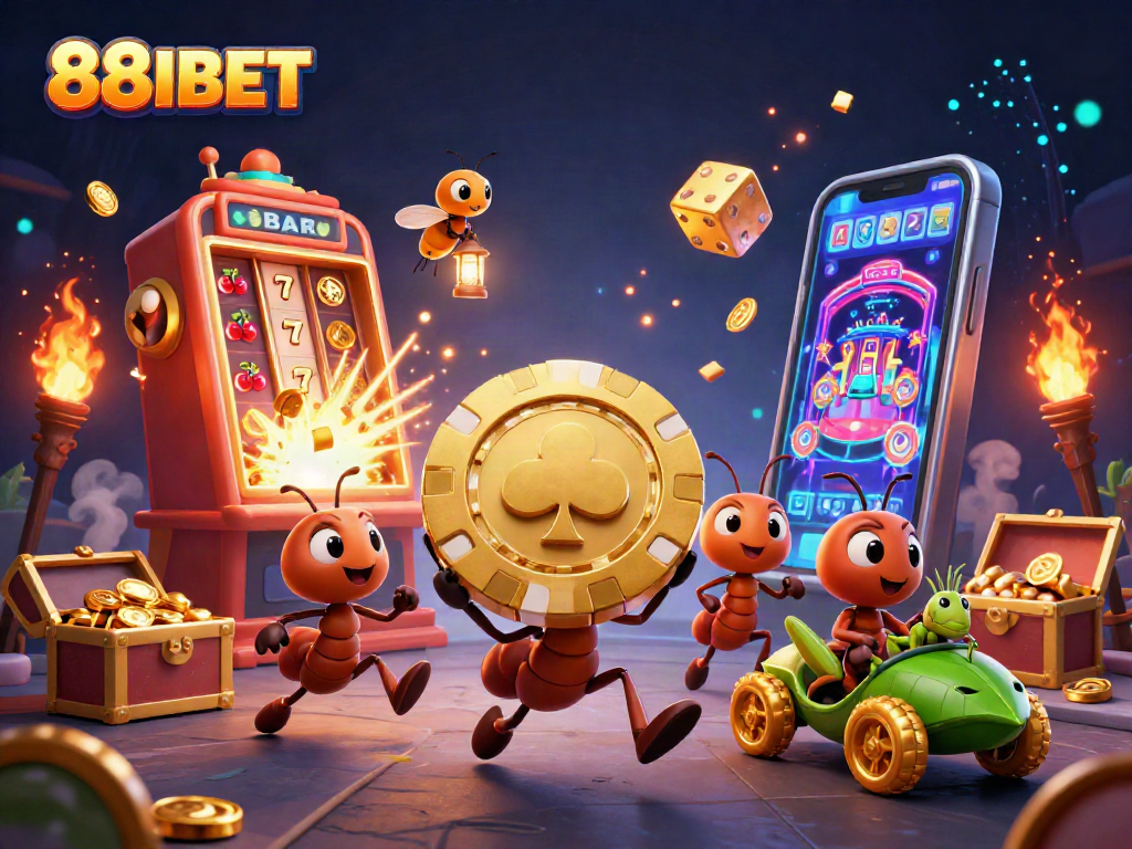 Experience thrilling outcomes with 88IBET as 3D cartoon ants execute a heist among casino treasures.